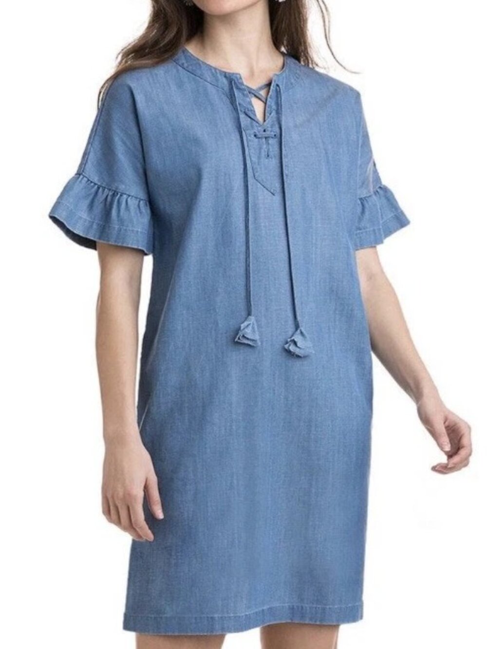 NWOT Vineyard Vines Chambray Flutter Sleeve Lace Up Dress